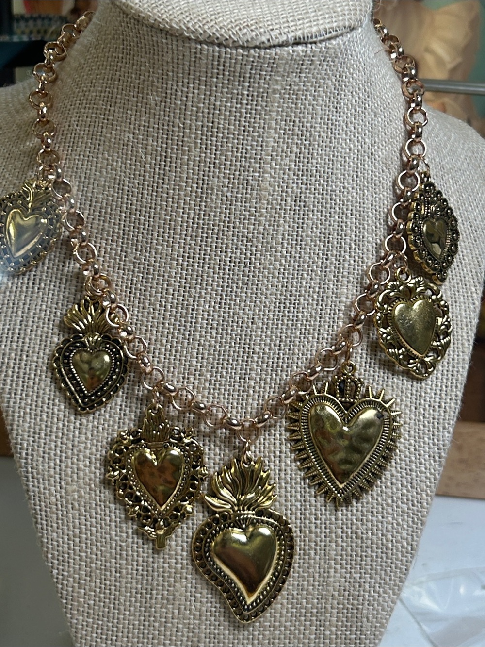 Gold Heart Pendant Statement Necklace - Women Jewelry